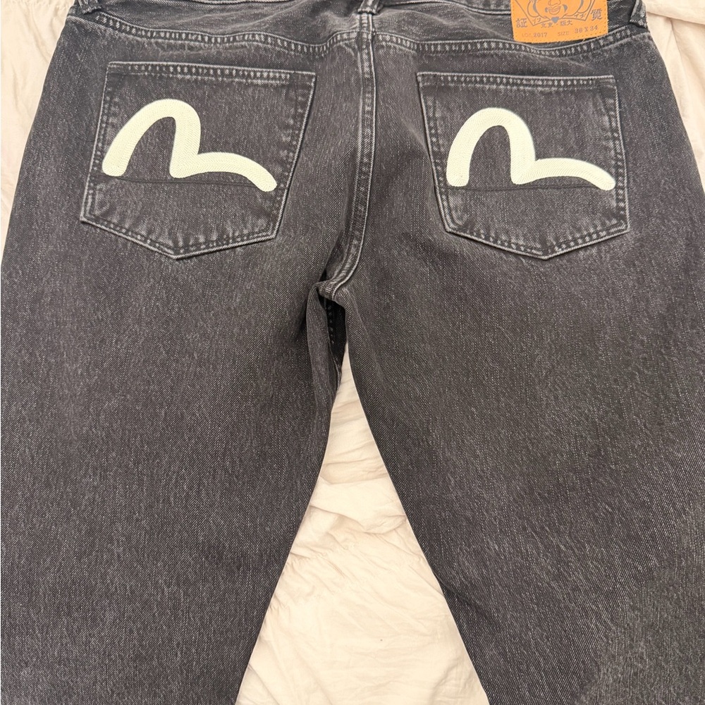 Evisu Gray Slim Fit Jeans with Iconic White Detailing